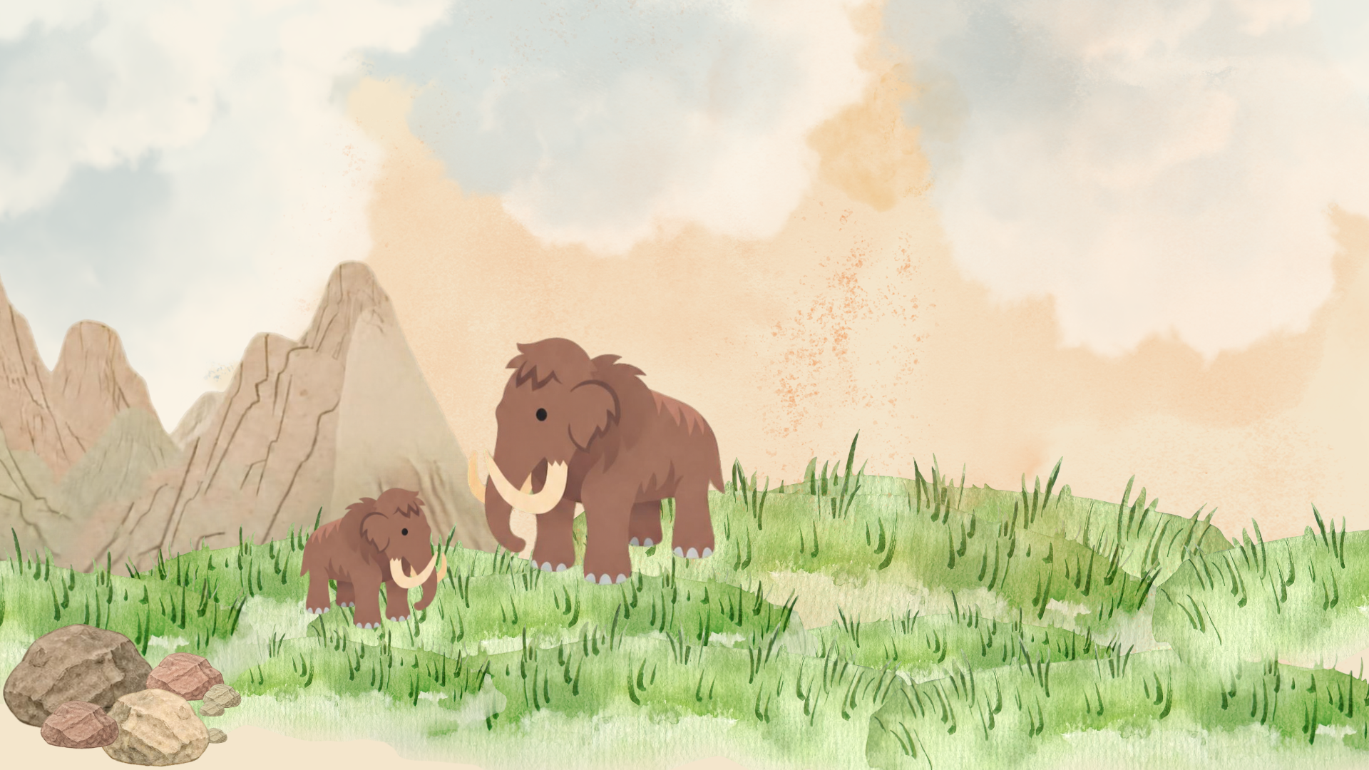 Mammuts in einer Steinzeitlandschaft